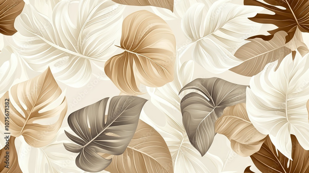 Close-up of leaf pattern on white-beige background with brown-tan color palette Close-up of leaf pattern on white-beige background with brown-tan color palette