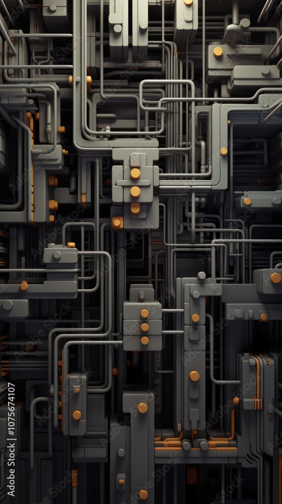 Vibrant Colorful industrial background. Modernity and innovation. Intricate geometric shapes and textures. Mechanical elements. Technological advancement. Depth and complexity Vibrant Colorful industrial background. Modernity and innovation. Intricate geometric shapes and textures. Mechanical elements. Technological advancement. Depth and complexity