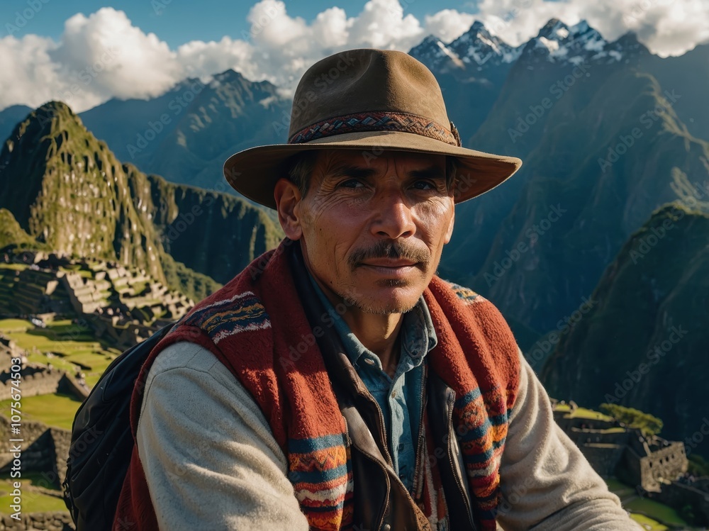 Detailed portrait of a traveler posing in front of a frozen landscape Detailed portrait of a traveler posing in front of a frozen landscape