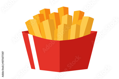 Simple French Fries Box Illustration on Clean White Background