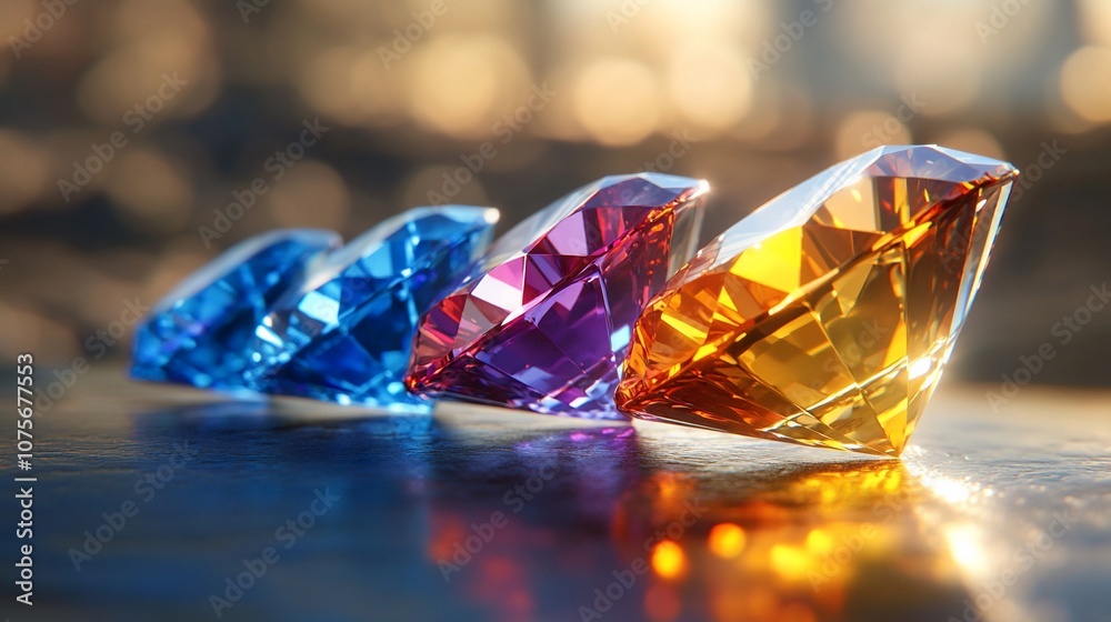 Four colorful gemstones in a row, sparkling in the sunlight. Four colorful gemstones in a row, sparkling in the sunlight.