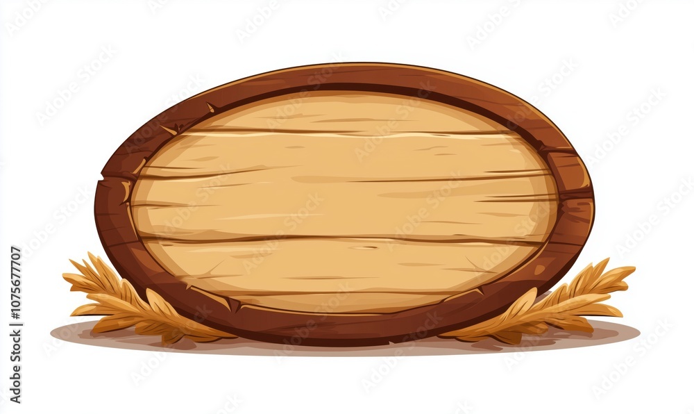 Naklejka premium Wooden barrel with empty space for text, surrounded by wheat
