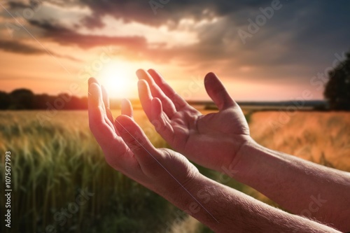 Human hands palms in worship to God, religion concept.