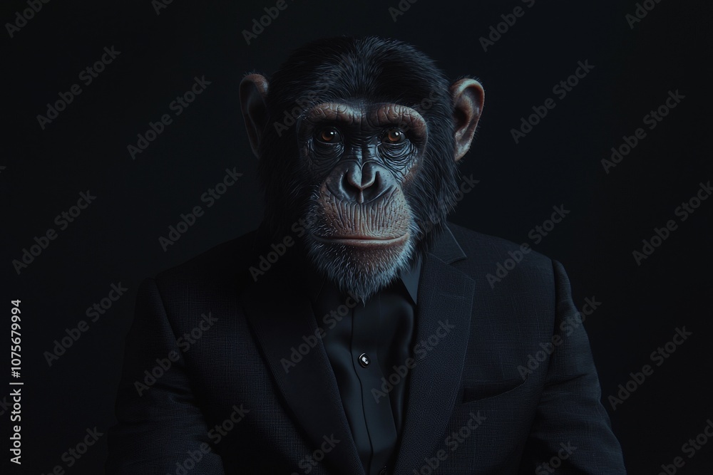 An stock-generated portrait of a chimpanzee in a business suit An stock-generated portrait of a chimpanzee in a business suit