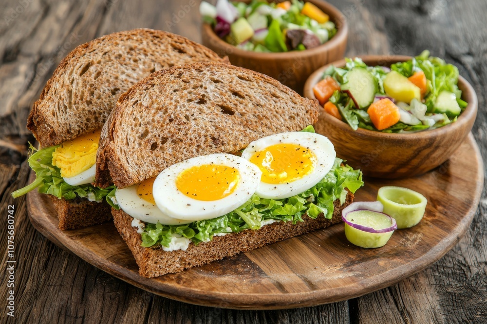 Using generative AI, a plate of sandwiches and salads Using generative AI, a plate of sandwiches and salads