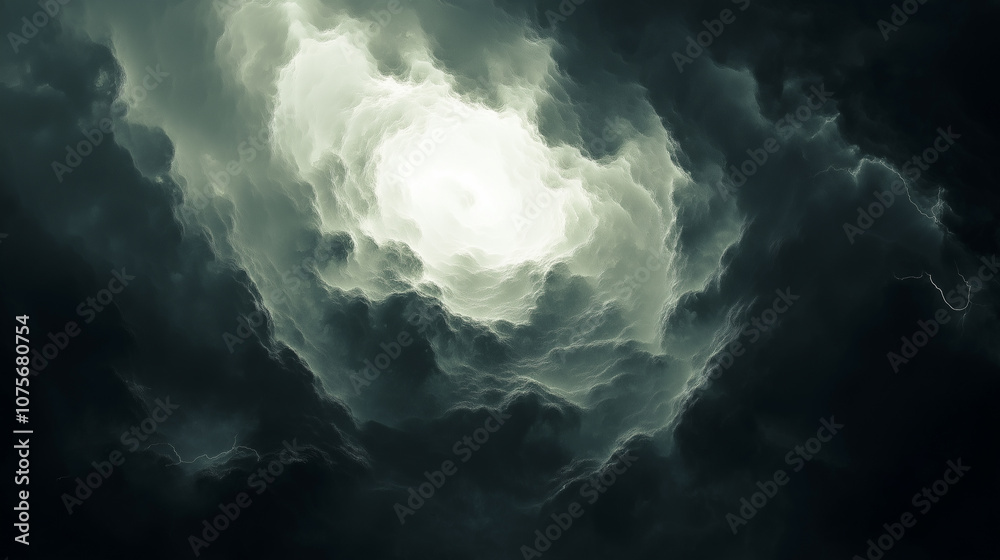 Naklejka premium An ethereal light pierces swirling clouds, creating a portal to the heavens.
