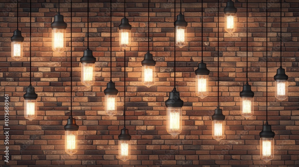 An artificially generated lamp in the night, a brick wall background, and a generative AI An artificially generated lamp in the night, a brick wall background, and a generative AI