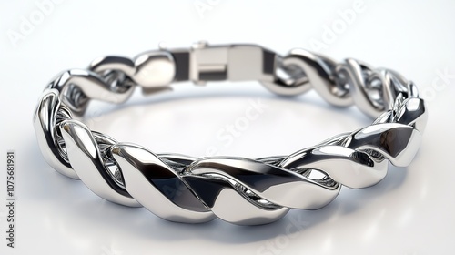 Modern stainless steel bracelet on white background