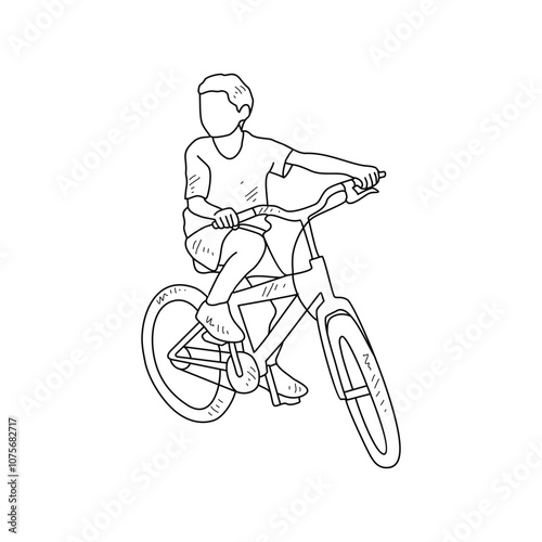 Sketch drawing of the people using bicycle for sports with white background. Land transportation design in simple sketch style. Black and white sport vehicle design concept vector illustration.