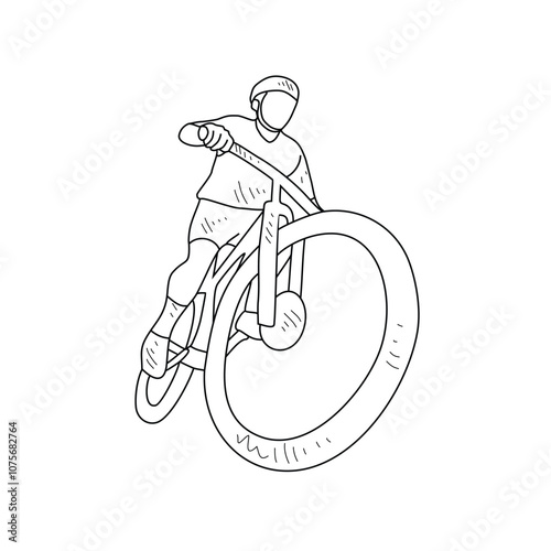 Sketch drawing of the people using bicycle for sports with white background. Land transportation design in simple sketch style. Black and white sport vehicle design concept vector illustration.