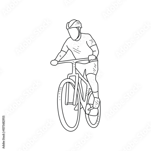 Sketch drawing of the people using bicycle for sports with white background. Land transportation design in simple sketch style. Black and white sport vehicle design concept vector illustration.