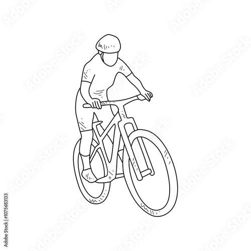 Sketch drawing of the people using bicycle for sports with white background. Land transportation design in simple sketch style. Black and white sport vehicle design concept vector illustration.