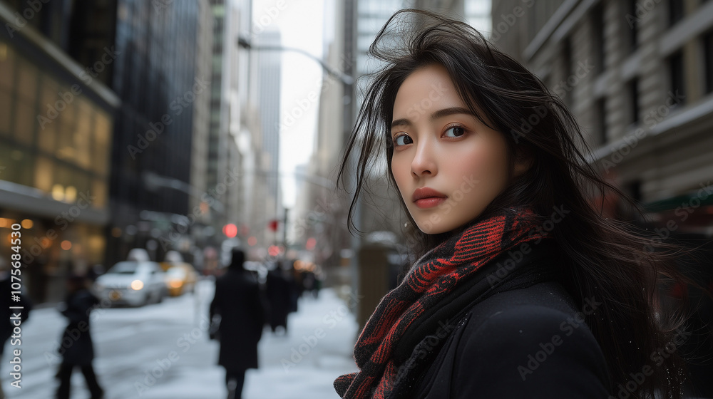 Obraz premium young Chinese woman walking in New York City street 