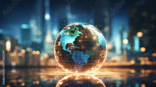 Futuristic planet hologram illustrating global fintech innovation and digital transformation