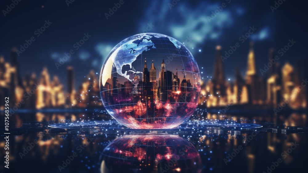 Futuristic hologram of planet showcasing global fintech innovation and digital transformation Futuristic hologram of planet showcasing global fintech innovation and digital transformation