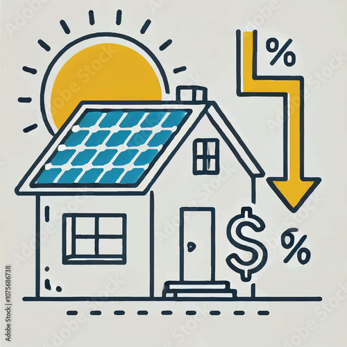 Minimalist Illustration of a Solar-Powered House with Energy Savings Icon