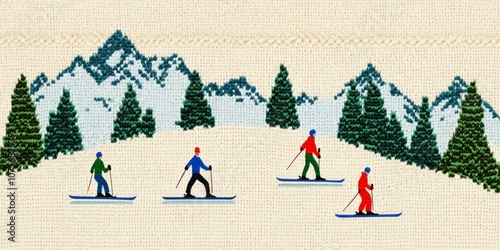 vintage ski sweater design on a beige hand-knitted background
