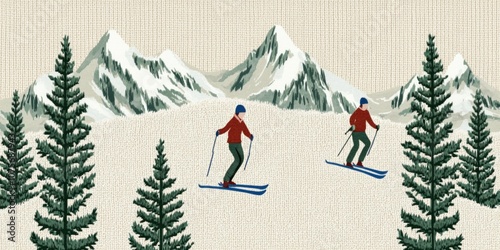 vintage ski sweater design on a beige hand-knitted background