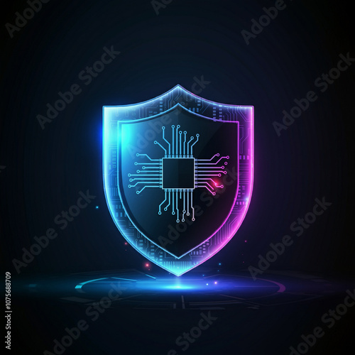 Illustration of cybersecurity vanguard shield against viruses and cyber attacks protection from network vulnerabilites photo