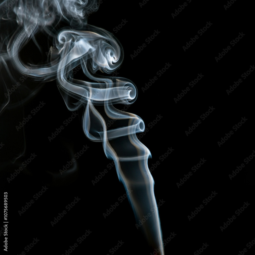 Elegant Swirls of Rising Smoke Against a Black Background Captured in High Detail Elegant Swirls of Rising Smoke Against a Black Background Captured in High Detail