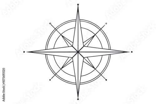 Minimalist Line Drawing of Compass (Wind Rose) - Flat Vector Illustration