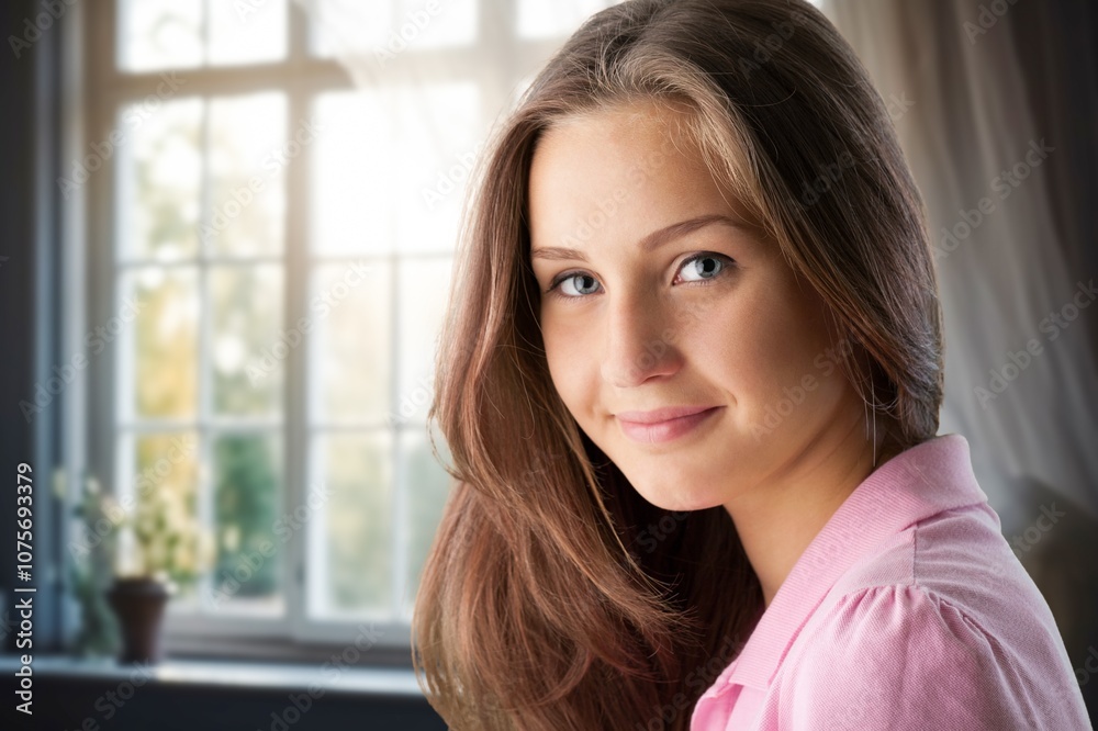 Happy young woman thinking, positive concept Happy young woman thinking, positive concept