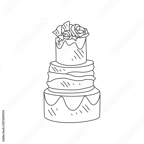 Sketch drawing of wedding cake vector illustration. Wedding party symbol illustration simple sketch style vector concept.  Wedding cake design for your promotions and suitable for your asset design.