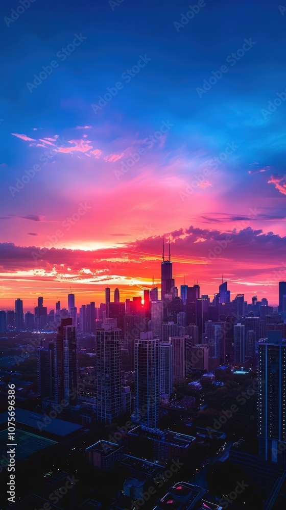 Fototapeta premium Silhouetted Cityscape - Iconic Skyline at Sunset