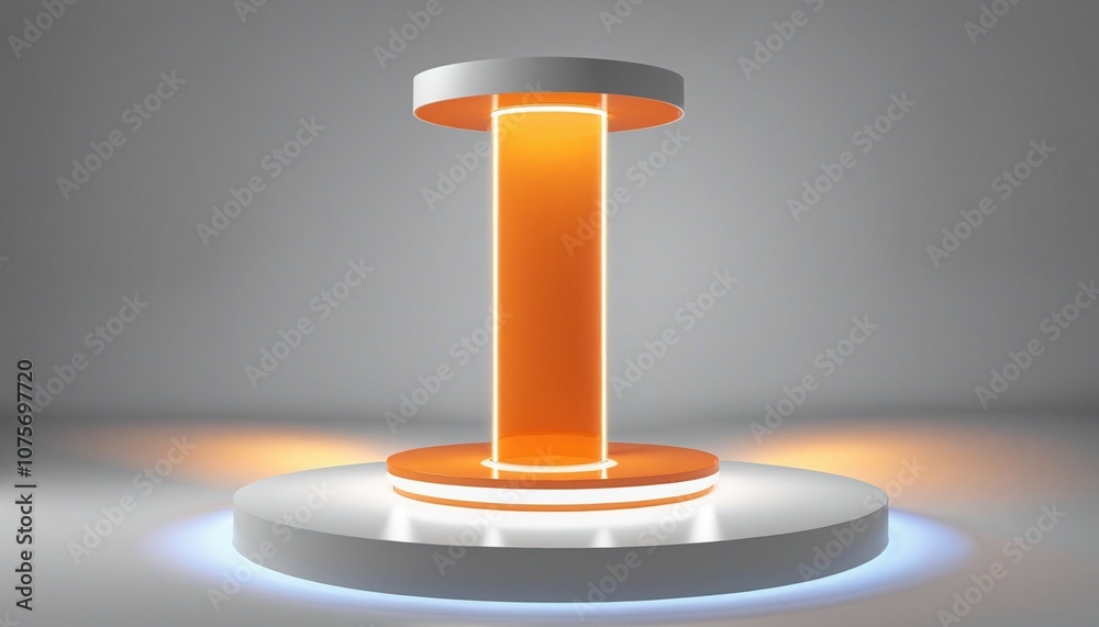 Modern Orange Podium for Product Showcase with Glowing Lines Background Modern Orange Podium for Product Showcase with Glowing Lines Background