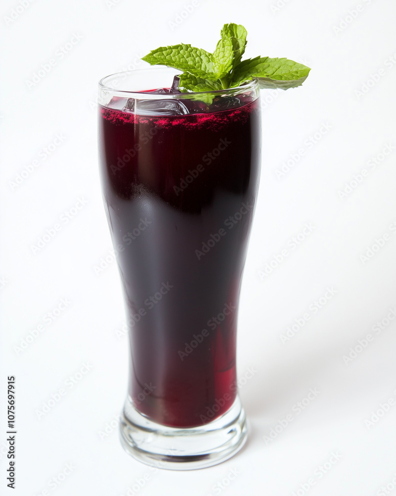 Beetroot Juice with Mint Garnish on Minimalist Background Beetroot Juice with Mint Garnish on Minimalist Background