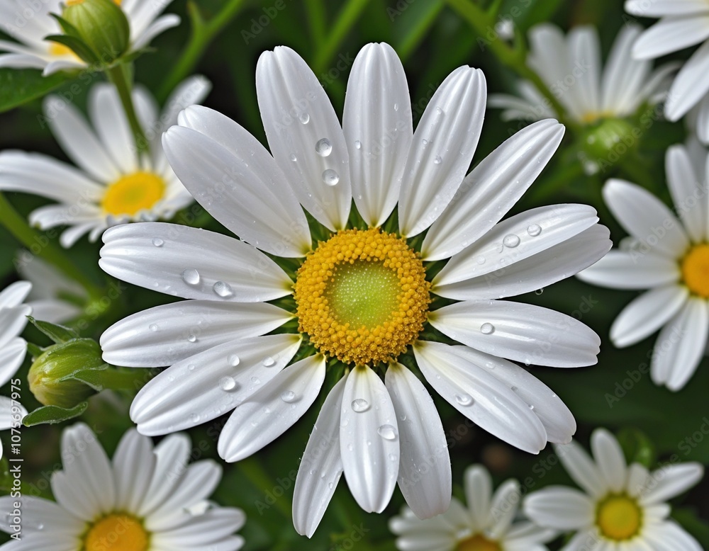 Fototapeta premium Elegant Close-Up of a White Daisy Petal with Fresh Water Droplets