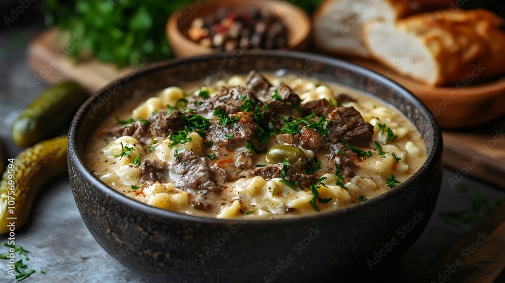 A bowl of food with meat and pasta in it A bowl of food with meat and pasta in it
