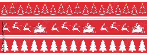 Christmas washi tape design, red and white border line set, panoramic vector decorative elements