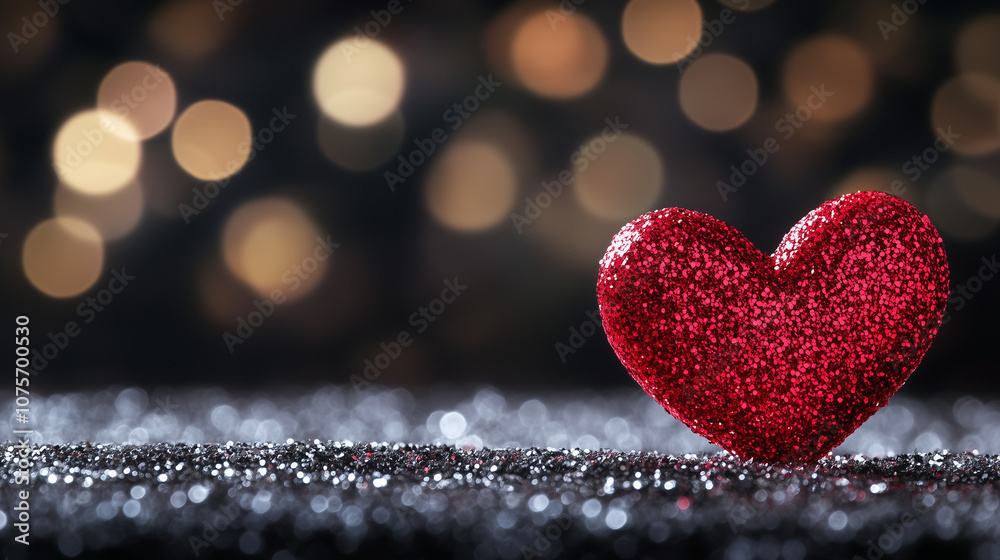 Fototapeta premium Sparkling Heart Made of Glitter with Copy Space, Shining Background 