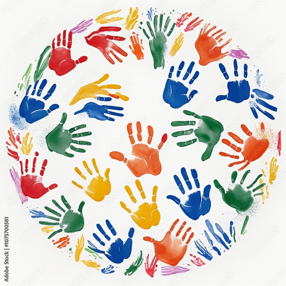 Colorful Circle of Children's Handprints for International Children's Day Celebration
