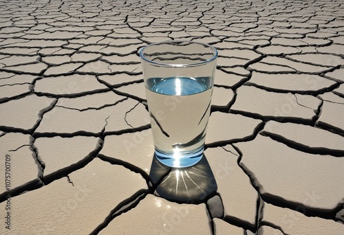 Glass of Water on Cracked Earth photo