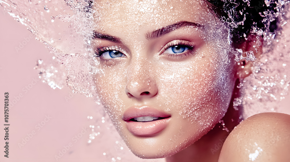 Portrait d'une jeune femme avec de l'eau et des éclaboussures sur le visage Portrait d'une jeune femme avec de l'eau et des éclaboussures sur le visage