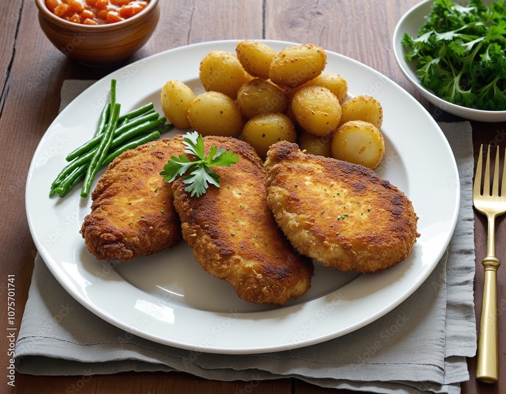 Crispy Fried Chicken Cutlet with Roasted Potatoes Crispy Fried Chicken Cutlet with Roasted Potatoes