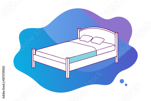 Double Bed Cartoon Illustration Simple Line Drawing Design