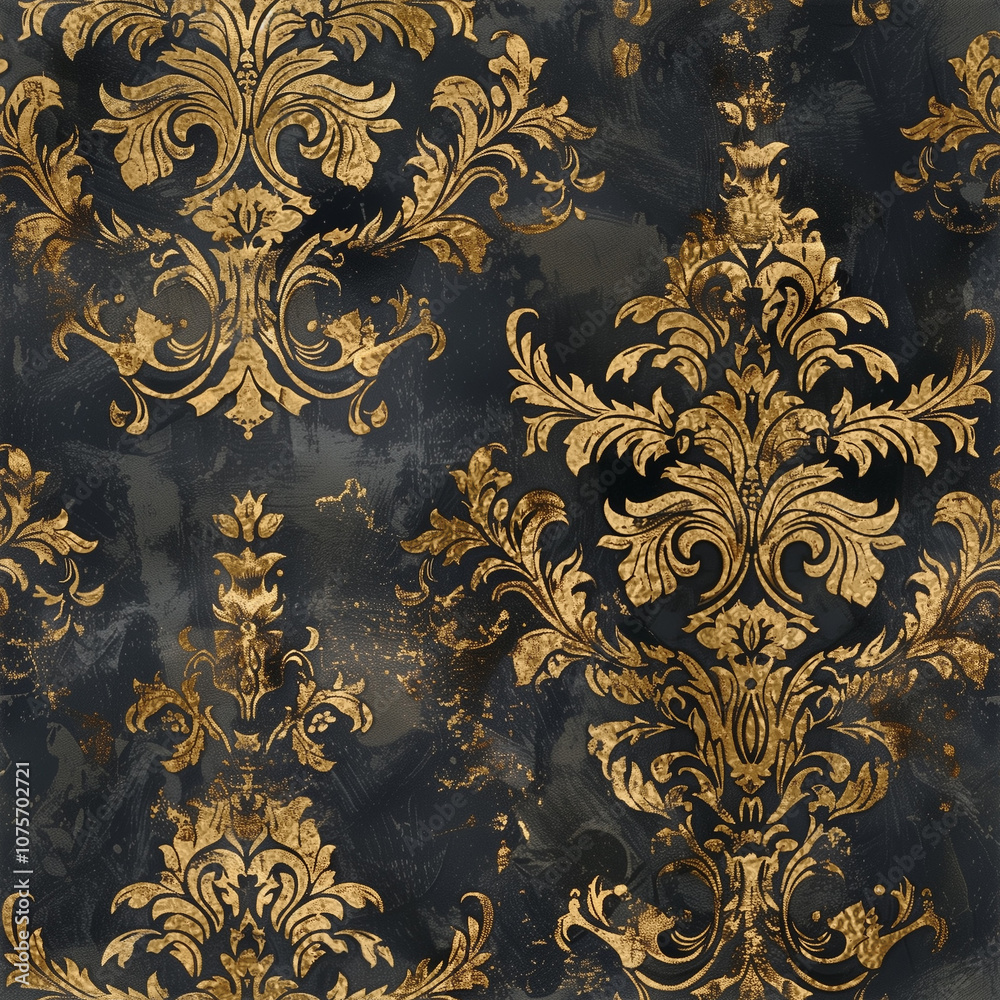 Guilded Grunge Damask Pattern Texture