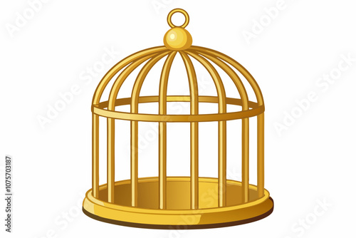 Empty golden cage isolated over white background