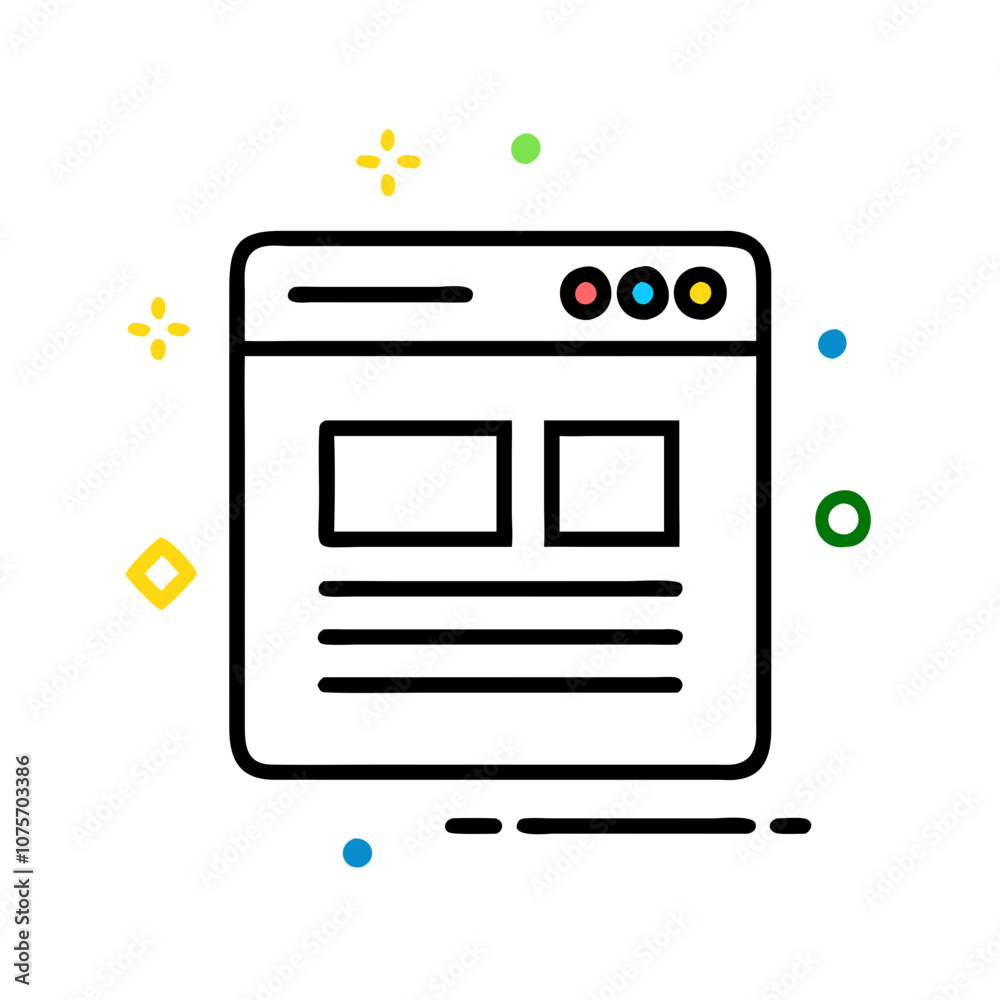 Blog post template icon with placeholders on white background, digital content creation, copy space Blog post template icon with placeholders on white background, digital content creation, copy space