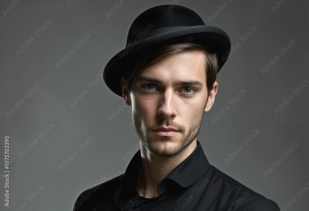 Contemplative Portrait of a Young Man Adjusting a Hat Contemplative Portrait of a Young Man Adjusting a Hat