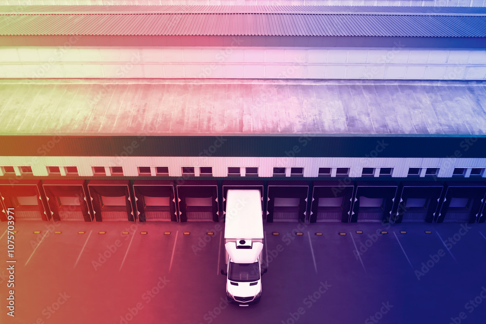 Obraz premium Truck near loading dock of warehouse outdoors, color toned. Logistics center