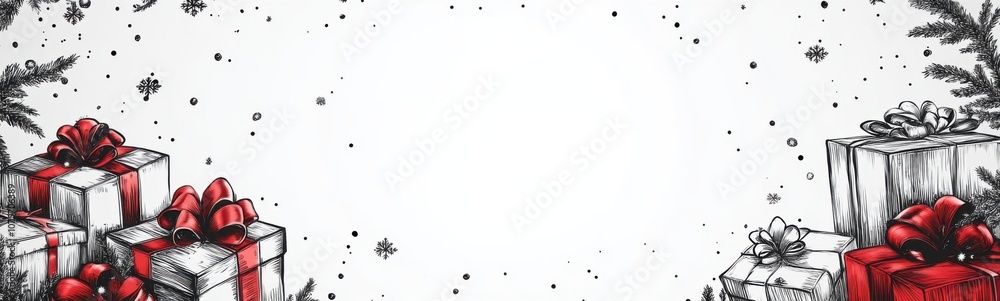 Many presents on a white background with snowflakes, christmas holiday Many presents on a white background with snowflakes, christmas holiday