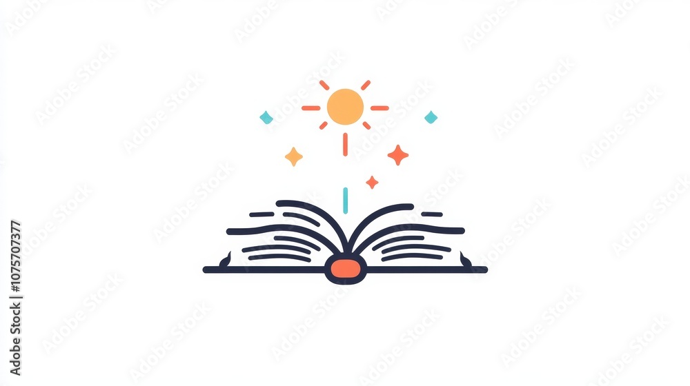 Obraz premium Open Book with Radiant Sun and Sparkles Illustrating Knowledge and Imagination for Creative Educational Concepts and Artistic Representations