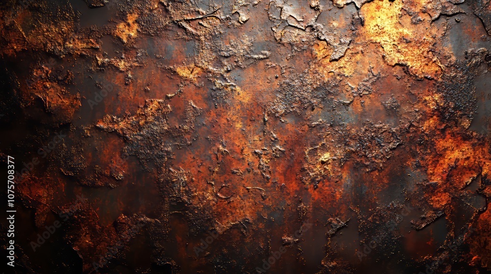 Corroded steel plate, rough texture with deep rust, flaking and pitting, brown and red tones, softly lit by diffused light for a moody effect Corroded steel plate, rough texture with deep rust, flaking and pitting, brown and red tones, softly lit by diffused light for a moody effect