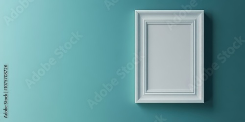 Teal modern minimalist frame. Blank canvas for art display. Ideal for home decor and interior design. Empty frame adds simplicity to any wall space. Suits contemporary and elegant environments.