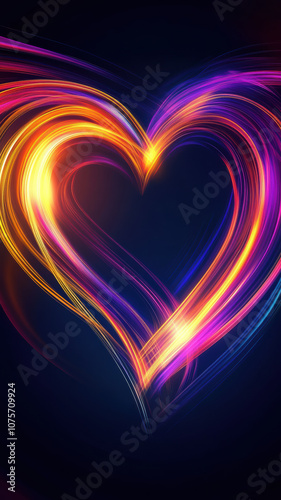 Abstract neon heart with fast-moving light