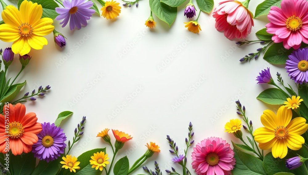 Copy space in the middle, surrounded with flowers wood sorrel, golden ragwort, greater celandine, and sand verbena. Copy space in the middle, surrounded with flowers wood sorrel, golden ragwort, greater celandine, and sand verbena.